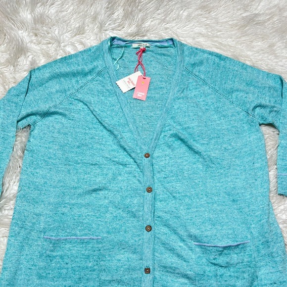 WHITE STUFF ANCHOR MARL WOMENS CARDIGAN AQUA GREEN SWEATER LINEN - Picture 2 of 5